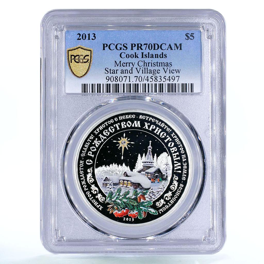 Cook Islands 5 dollars Russian Christmas Star Village PR70 PCGS silver coin 2013