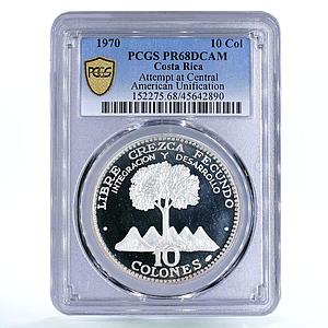 Costa Rica 10 colones Central American Unification Tree PR68 PCGS Ag coin 1970