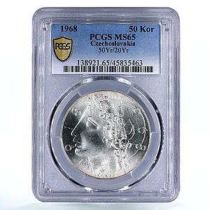 Czechoslovakia 50 korun 50th Jubilee of Independence MS65 PCGS silver coin 1968