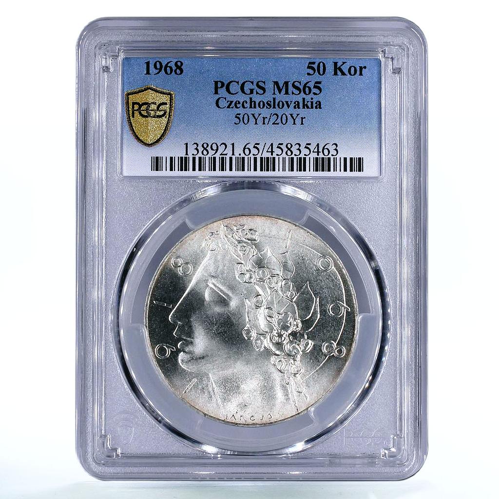 Czechoslovakia 50 korun 50th Jubilee of Independence MS65 PCGS silver coin 1968