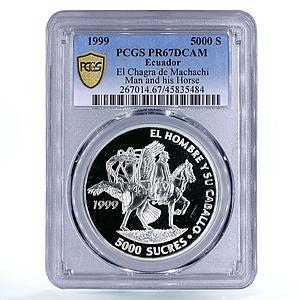 Ecuador 5000 sucres Horseman Condor Bird Fauna PR67 PCGS silver coin 1999