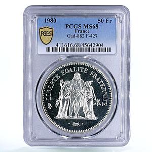 France 50 francs Freedom Equality Fraternity Hercules MS68 PCGS silver coin 1980