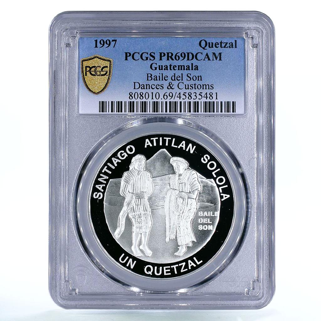 Guatemala 1 quetzal Traditional Female Dance of Sun PR69 PCGS silver coin 1997