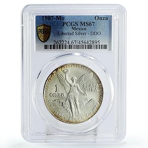 Mexico 1 onza Libertad Angel of Independence DDO MS67 PCGS silver coin 1987