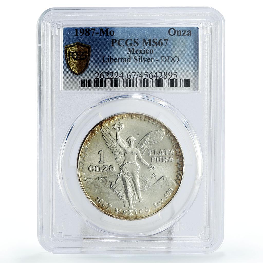Mexico 1 onza Libertad Angel of Independence DDO MS67 PCGS silver coin 1987