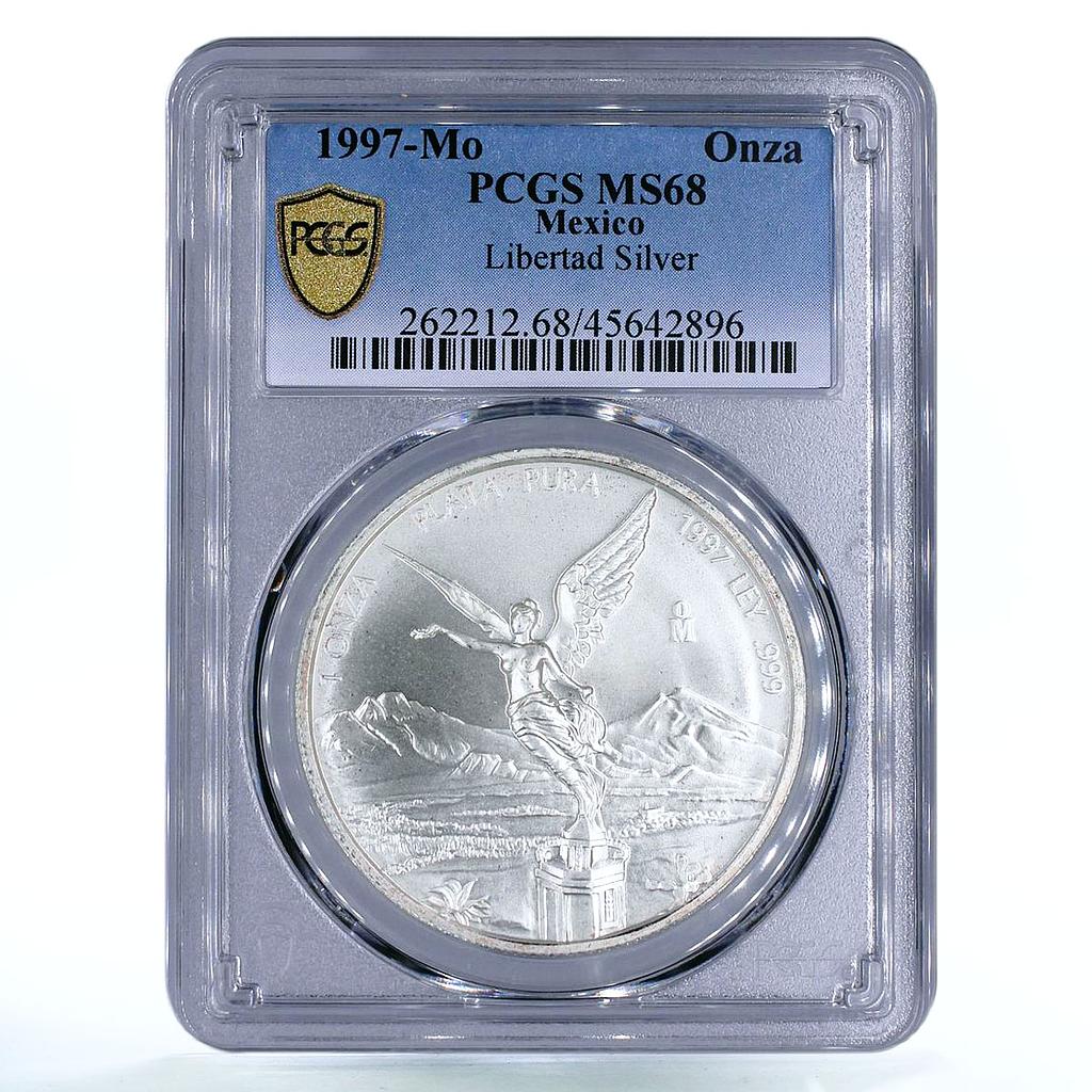 Mexico 1 onza Libertad Angel of Independence MS68 PCGS silver coin 1997