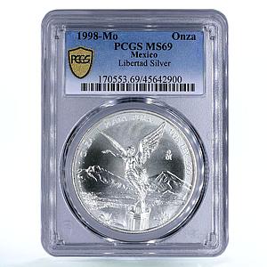 Mexico 1 onza Libertad Angel of Independence MS69 PCGS silver coin 1998
