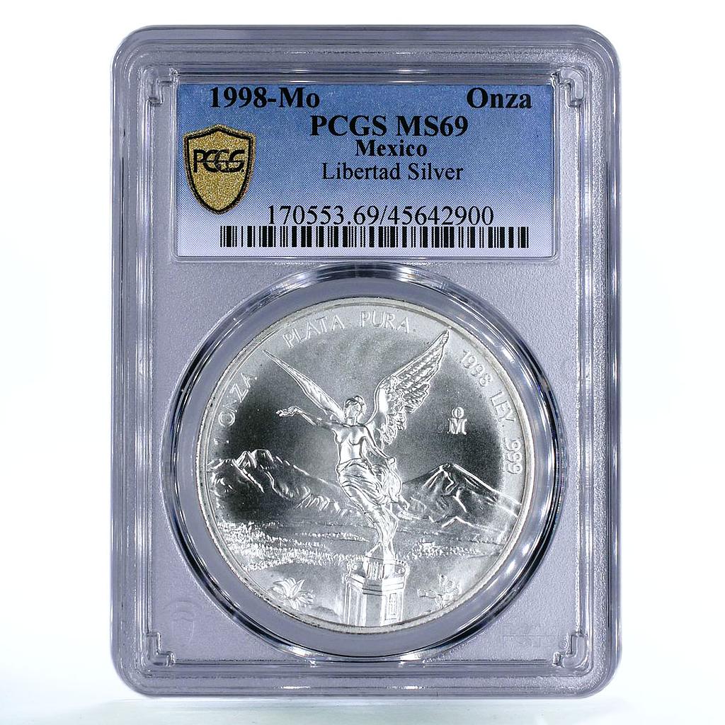 Mexico 1 onza Libertad Angel of Independence MS69 PCGS silver coin 1998