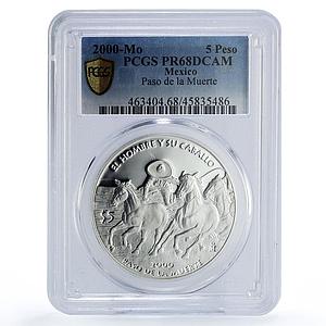 Mexico 5 pesos Man Horse Paso Muerte Ibero-American PR68 PCGS silver coin 2000