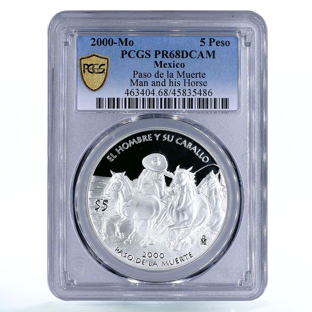 Mexico 5 pesos Paso De La Muerte Man and His Horse PR68 PCGS silver coin 2000