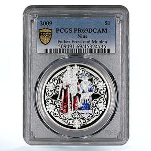 Niue 1 dollar New Year Father Frost Snow Maiden PR69 PCGS silver coin 2009