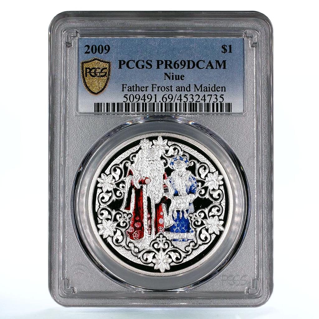 Niue 1 dollar New Year Father Frost Snow Maiden PR69 PCGS silver coin 2009