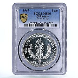 Philippines 1 peso 25th Anniversary of Bataan Day MS66 PCGS silver coin 1967