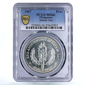 Philippines 1 peso 25th Anniversary of Bataan Day MS66 PCGS silver coin 1967
