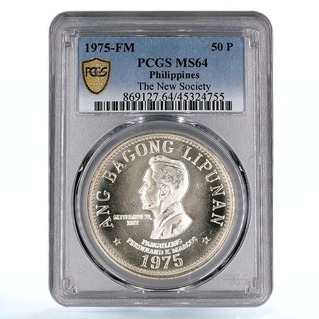 Philippines 50 piso Ferdinand E. Marcos MS64 PCGS silver coin 1975