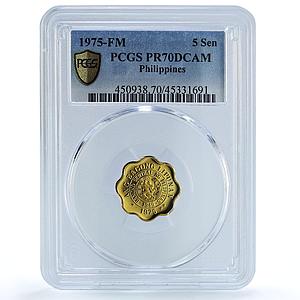 Philippines 5 sentimos Revolutionairy Melchora Aguino PR70 PCGS copper coin 1975