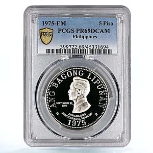 Philippines 5 piso Ferdinand E. Marcos PR69 PCGS nickel coin 1975