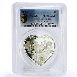 Tokelau 1 dollar True Love Flowers Heart PR70 PCGS colored silver coin 2012