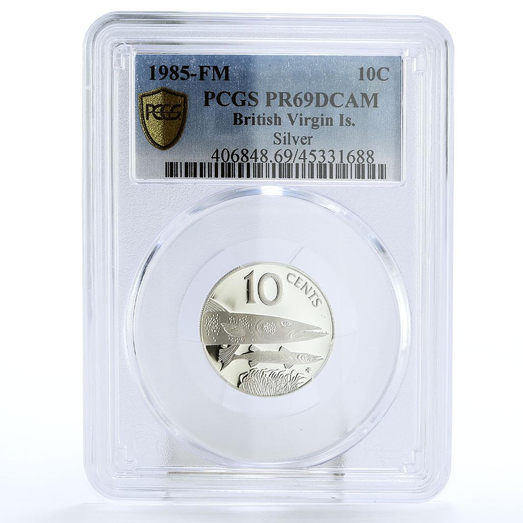 British Virgin islands 10 cents Great Barracuda Fish PR69 PCGS silver coin 1985