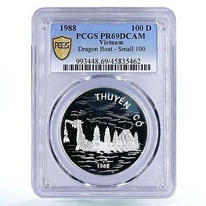 Vietnam 100 dong Historic Ship Dragon Boat Small 100 PR69 PCGS silver coin 1988