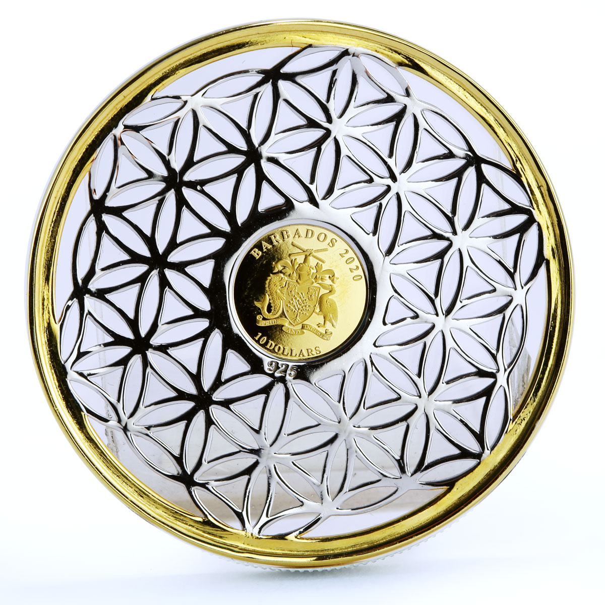 Barbados 10 dollars Vital Symbol Flower of Life Longevity bimetal AuAg coin 2020