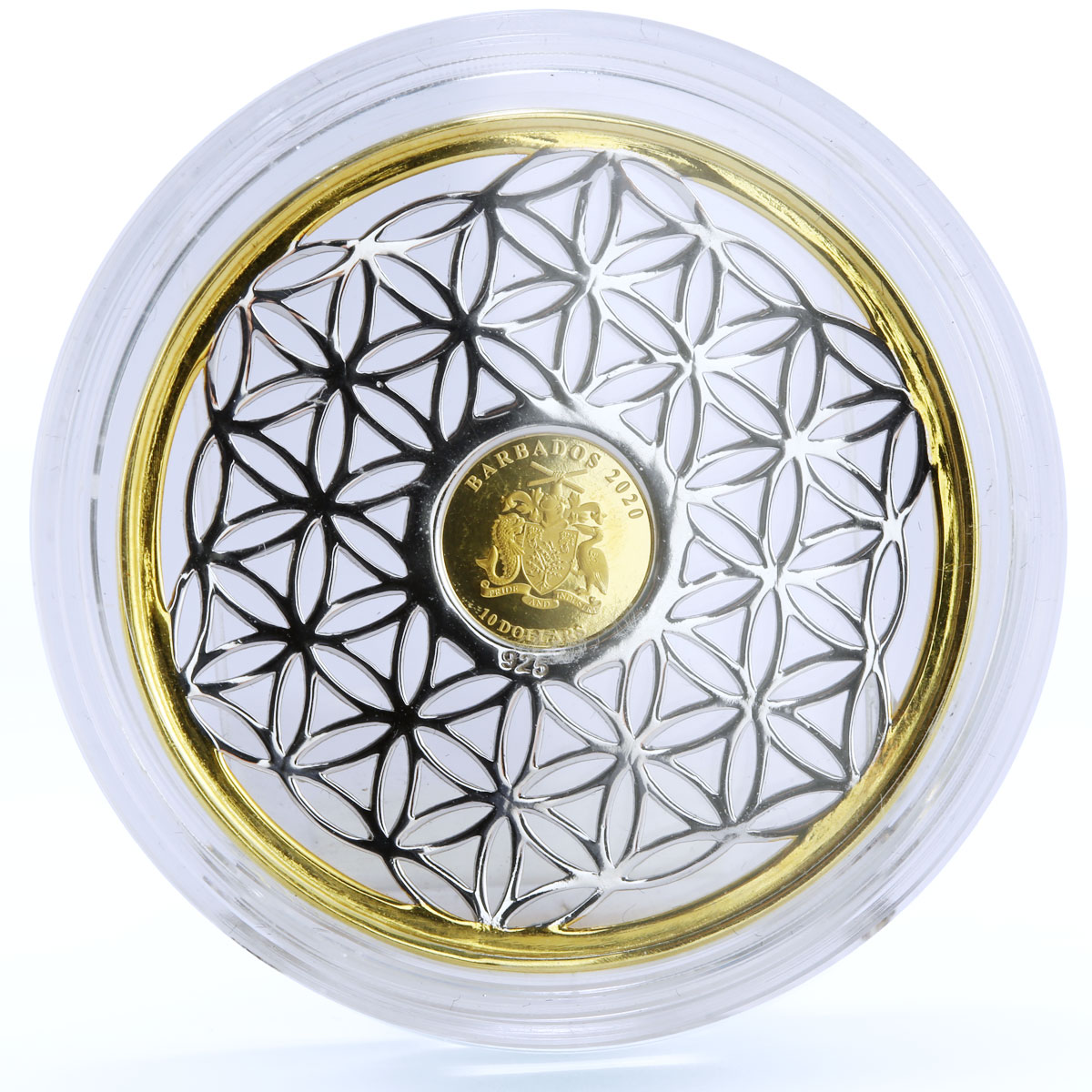 Barbados 10 dollars Vital Symbol Flower of Life Longevity bimetal AuAg coin 2020