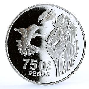 Colombia 750 pesos Endangered Wildlife Colibri Bird Fauna proof silver coin 1978