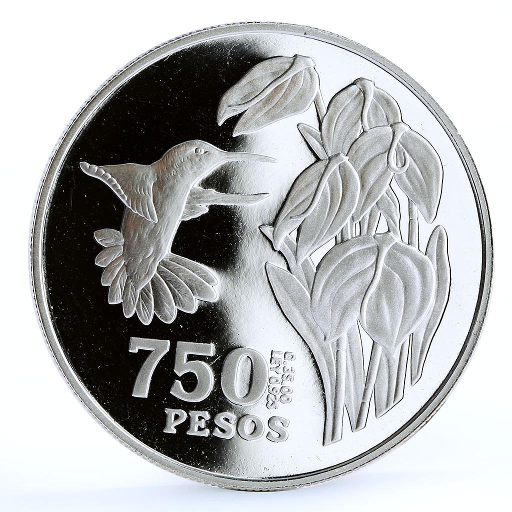 Colombia 750 pesos Endangered Wildlife Colibri Bird Fauna proof silver coin 1978