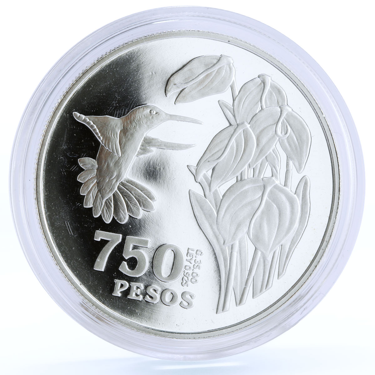 Colombia 750 pesos Endangered Wildlife Colibri Bird Fauna proof silver coin 1978