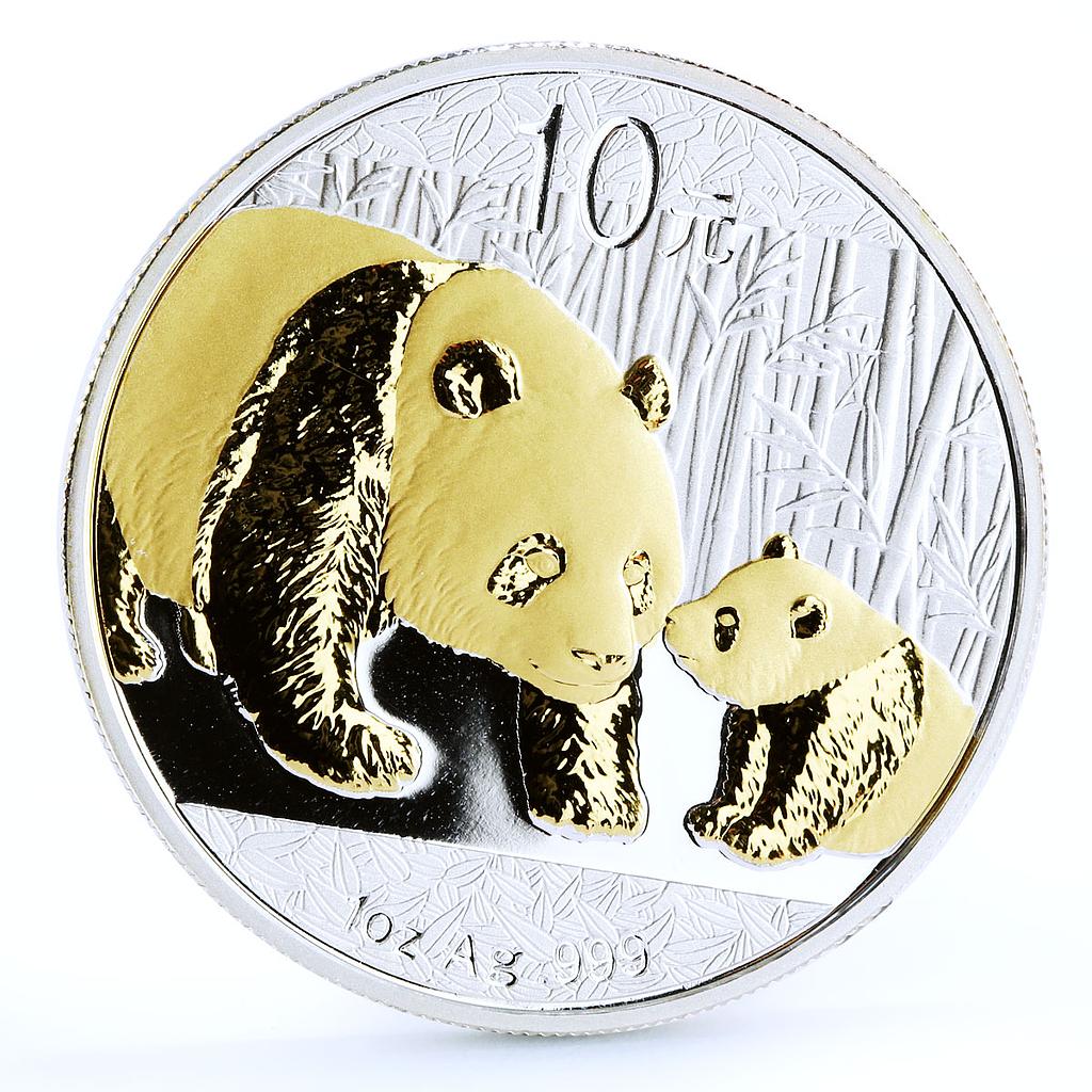 China 10 yuan Giant Panda Family Bamboo Forest gilded silver coin 2011