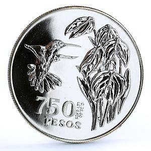 Colombia 750 pesos Endangered Wildlife Colibri Bird Fauna silver coin 1978