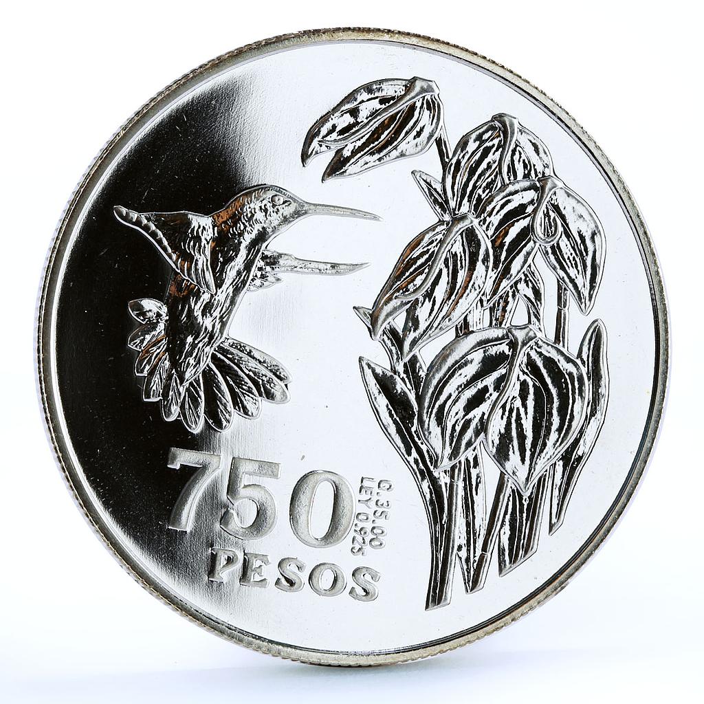 Colombia 750 pesos Endangered Wildlife Colibri Bird Fauna silver coin 1978