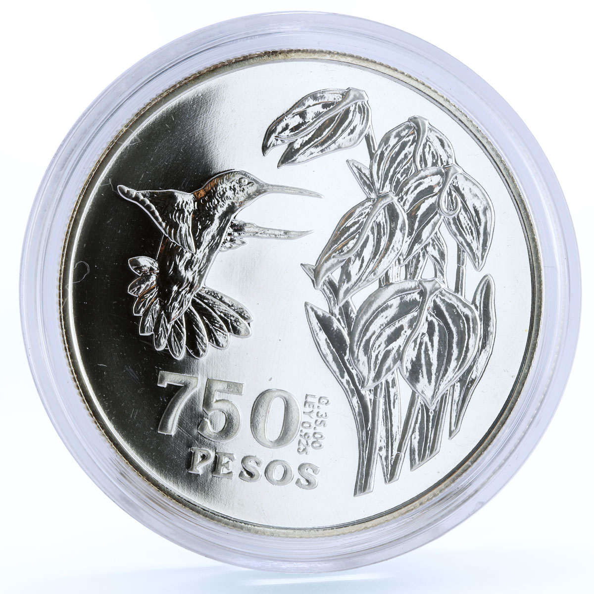 Colombia 750 pesos Endangered Wildlife Colibri Bird Fauna silver coin 1978