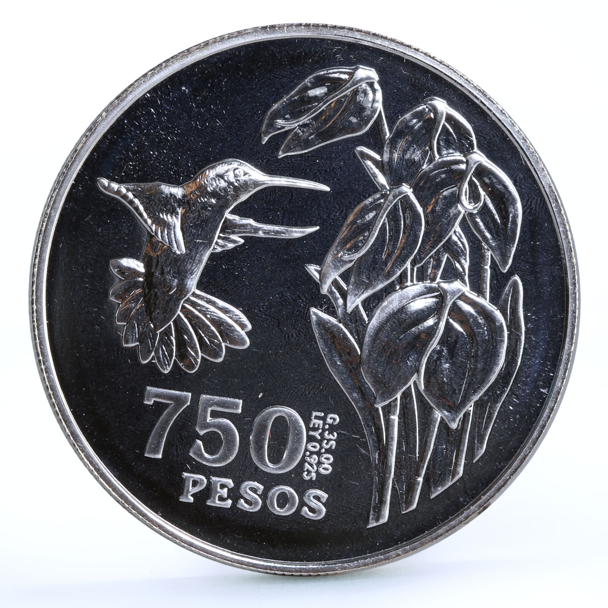 Colombia 750 pesos Endangered Wildlife Colibri Bird Fauna silver coin 1978