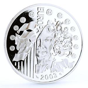 France 1 1/2 euro Introduction of the Euro Woman Flags proof silver coin 2003