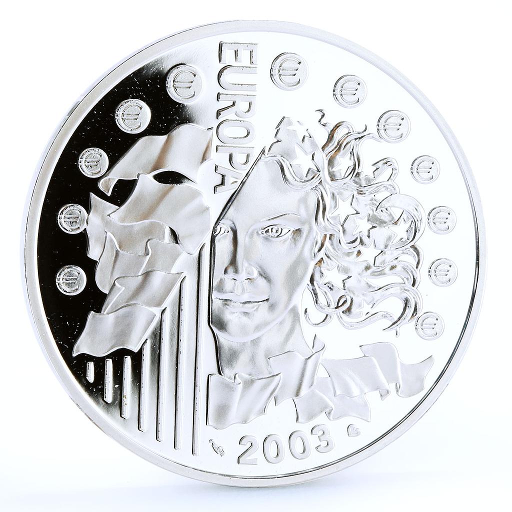 France 1 1/2 euro Introduction of the Euro Woman Flags proof silver coin 2003