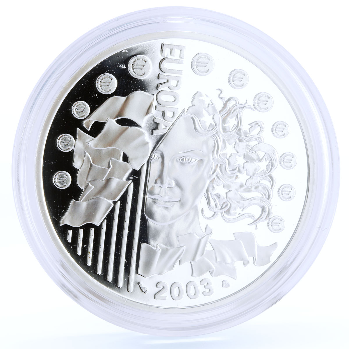 France 1 1/2 euro Introduction of the Euro Woman Flags proof silver coin 2003