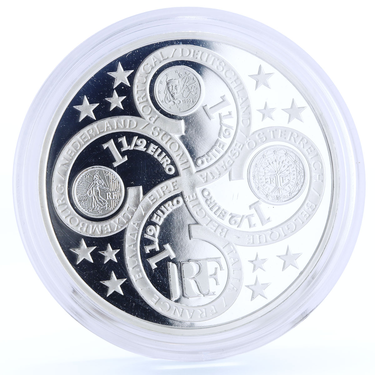 France 1 1/2 euro Introduction of the Euro Woman Flags proof silver coin 2003