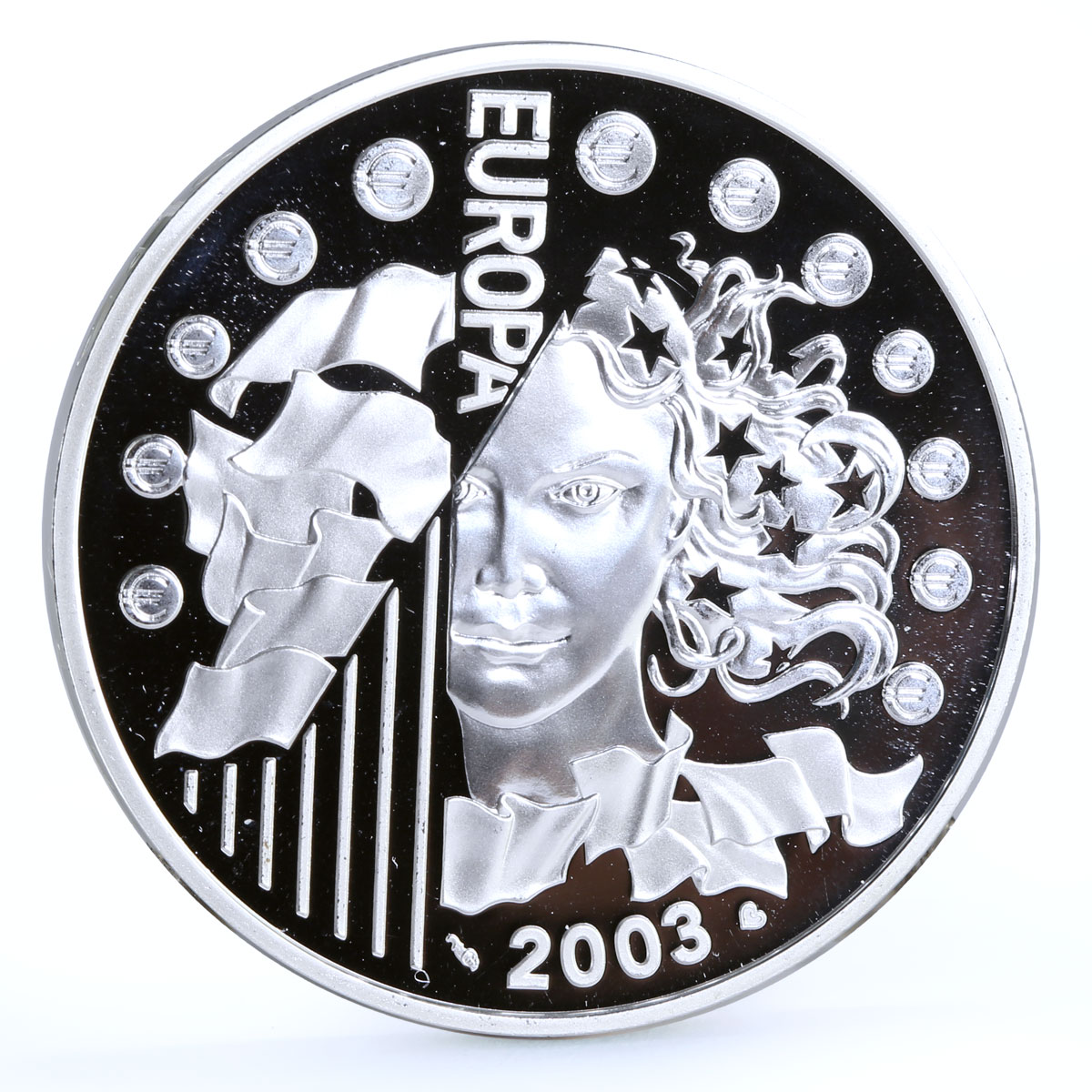 France 1 1/2 euro Introduction of the Euro Woman Flags proof silver coin 2003