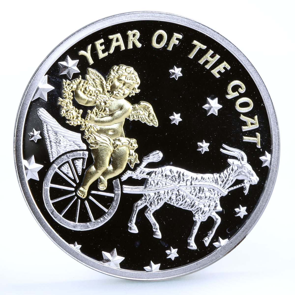 Niue 1 dollar Lunar Calendar Year of the Goat Angel gilded silver coin 2015