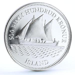 Iceland 500 kronur Icelandic Banknotes Ship Clipper silver coin 1986