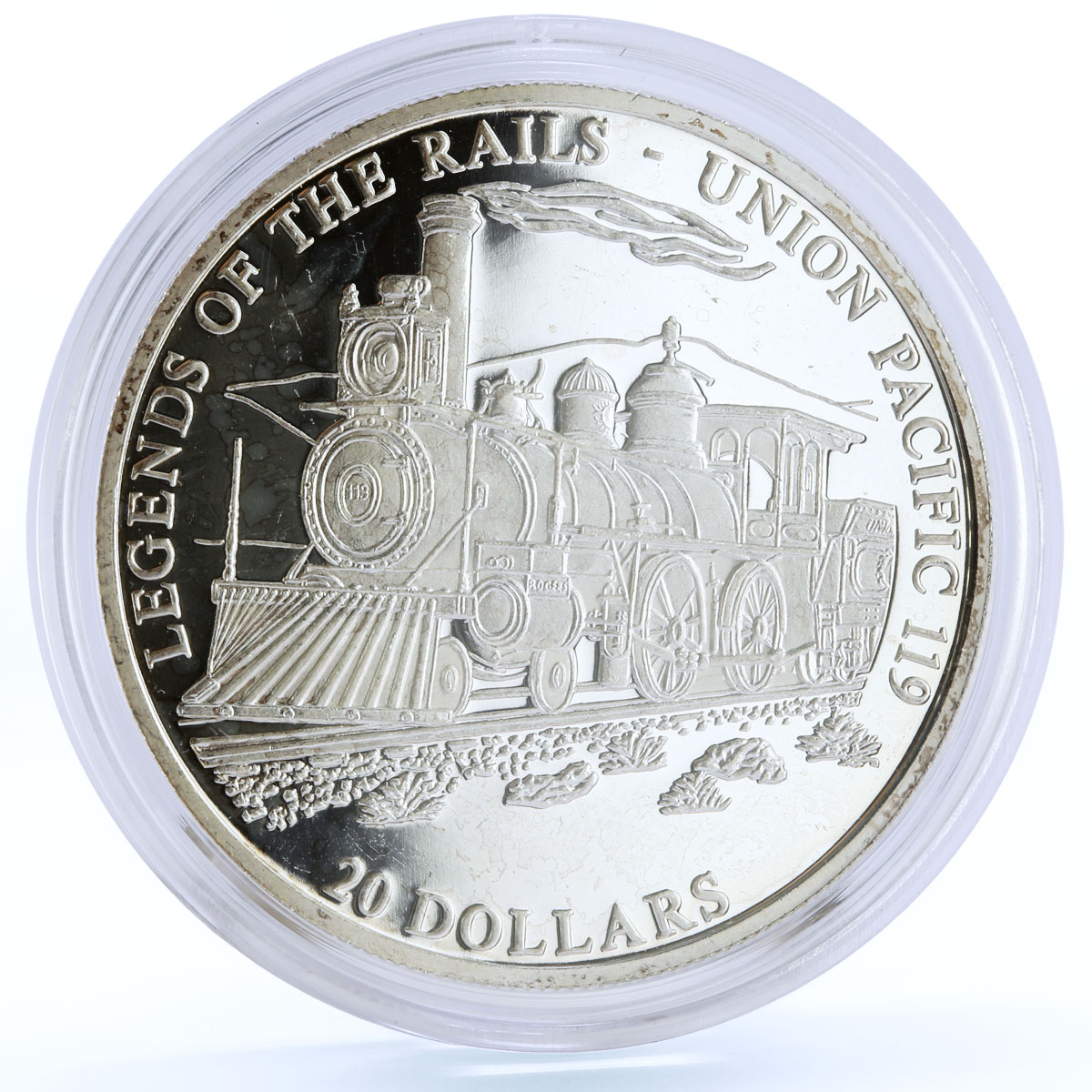 Liberia 20 dollars Trains Railway Locomotive Union Pacific 119 silver coin 2001