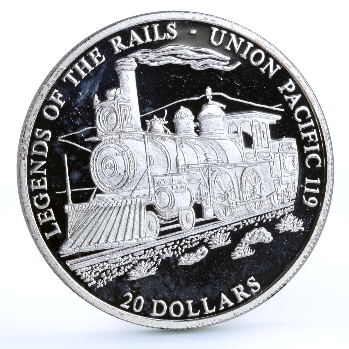 Liberia 20 dollars Trains Railway Locomotive Union Pacific 119 silver coin 2001