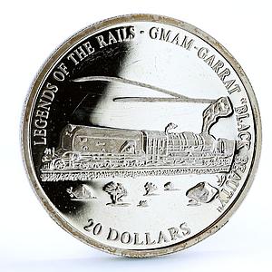 Liberia 20 dollars Railway Trains Locomotive Garrat Black Beauty Ag coin 2001