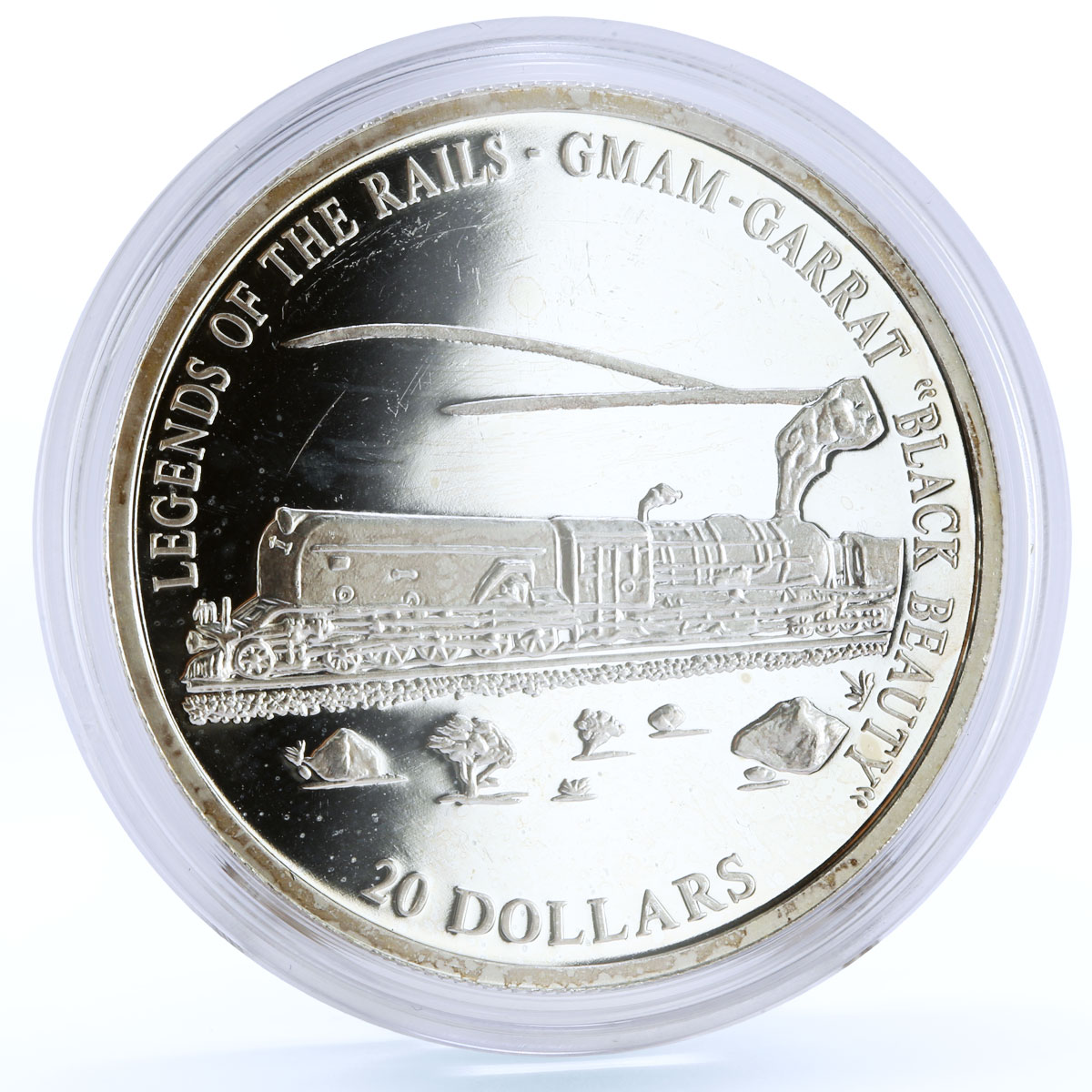 Liberia 20 dollars Railway Trains Locomotive Garrat Black Bullet Ag coin 2001