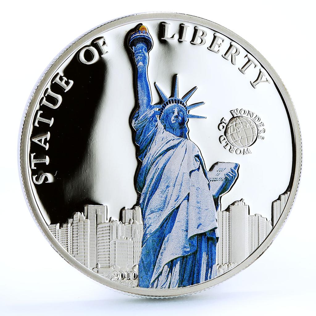 Palau 5 dollars World of Wonders Statue of Liberty Architecture silver coin 2010