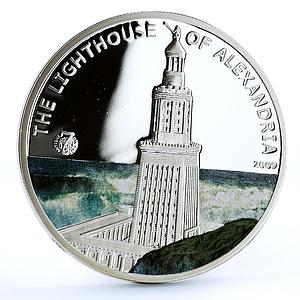 Palau 5 dollars World of Wonders Alexandria Lighthouse Architecture Ag coin 2009