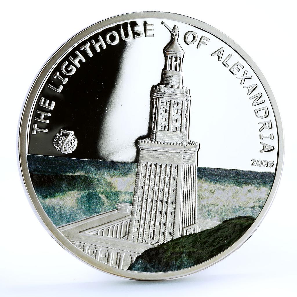 Palau 5 dollars World of Wonders Alexandria Lighthouse Architecture Ag coin 2009