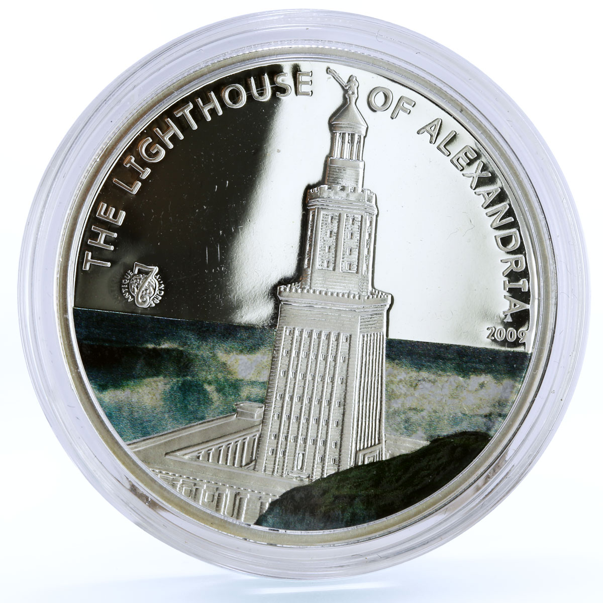 Palau 5 dollars World of Wonders Alexandria Lighthouse Architecture Ag coin 2009