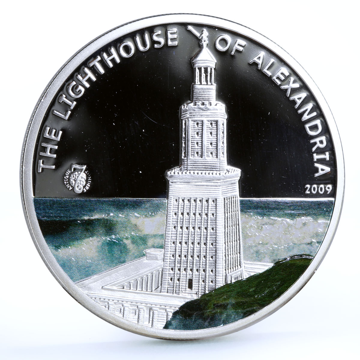 Palau 5 dollars World of Wonders Alexandria Lighthouse Architecture Ag coin 2009